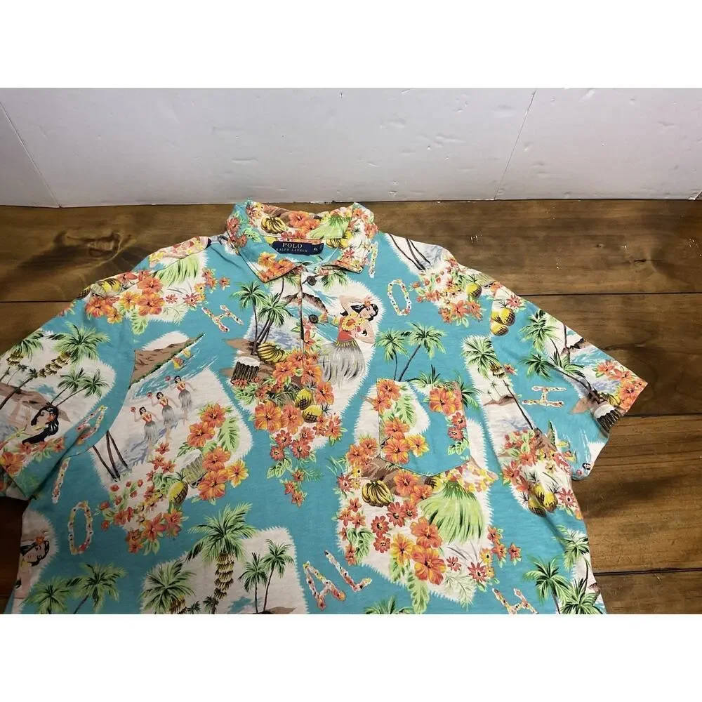 Polo Ralph Lauren Hawaiian Polo Mens XL Floral Hula Girls All Over Print
